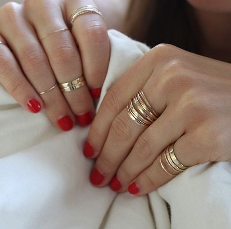 Catbird Ring Stacks, Catbird Ring, Ring Stacks, Mod Jewelry, Cat Bird, Stack Rings, Manicure Inspiration, All That Glitters Is Gold, Tiny Rings