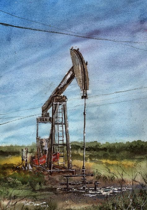 West Texas Pumpjack by Tim Oliver Oilfield Life, Texas Oil, Petroleum Engineering, Oil Platform, Oil Drilling, Building Art, Gas Industry, West Texas, Arabic Calligraphy Art