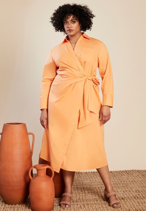 Collared Midi Wrap Dress | June And Vie Work Party Dress, Dress Shirt Style, Extra Wide Shoes, Flat Dress Shoes, Midi Wrap Dress, Blush Dresses, Swimsuits For All, Collars For Women, Party Tops