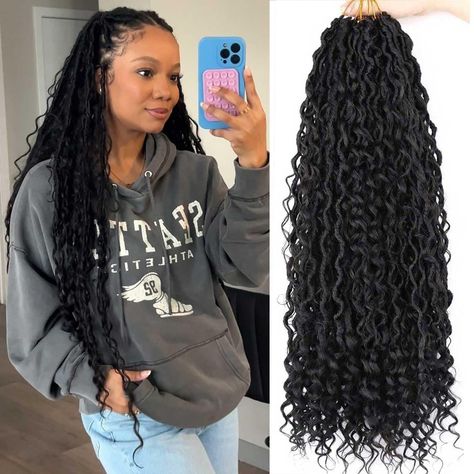 PRICES MAY VARY. Material: Made from high-quality sythetic fiber, This Goddess locs crochet hair offer the perfect balance of softness and durability.The natural-looking texture mimics real hair, ensuring a seamless blend with your natural hair. Natural Looking,No Smell,Not Rough,not easy to separate. Packing:8 Packs/Lot,12 Strands/Pack,Total 96 Strands,Usually 6-8 Pack Is Enough For a Full Head. Handmade Faux Locs Crochet Hair Comes In Variety Of Lengths And Colors,Allowing You To Customize You Crochet Dreadlocks Hairstyles, Boho Crochet Locs, Crochet Styles For Black Women, Soft Locs Crochet Braids, Locs Fashion, Crochet Goddess Faux Locs, Crochet Hairstyles For Black Women, Winter Braids, Jah Locs