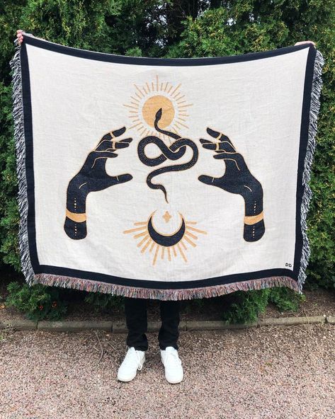 Fortune Snake Art Blanket by Daphna Sebbane Tapestry / Gobelin | Etsy Typography And Illustration, Leave Art, Art Blanket, Luxury Wall Art, Branding Typography, Woven Art, Snake Art, Blanket Diy, Woven Wall Hanging