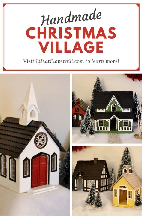 My Handmade Christmas Village - Life at Cloverhill Christmas Village Diy Cardboard, Diy Christmas Village Cardboard, Christmas Village Diorama, Wood Christmas Village Diy, Homemade Christmas Village, Christmas Village Houses Diy, Diy Christmas Houses Village, Farmhouse Christmas Village, Puts Houses