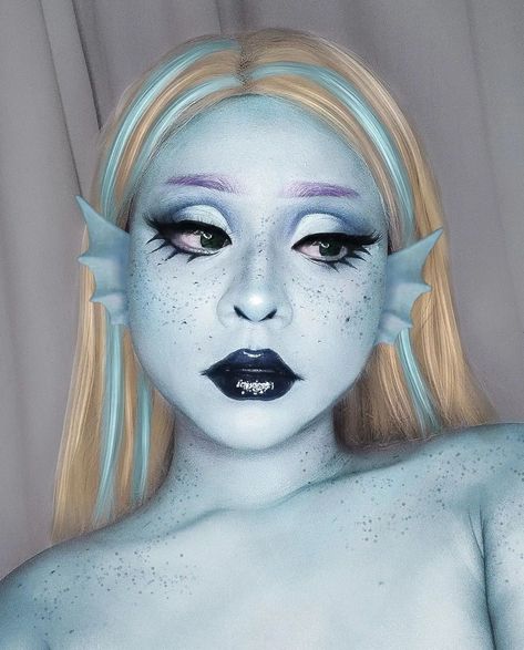 Cosplay Face Paint, Midna Cosplay, Unique Halloween Makeup, Asmr Makeup, Monster High Halloween, Monster High Cosplay, Blonde Halloween Costumes, Fish Makeup, Monster Makeup