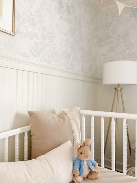 Rooms Wallpaper, Nursery Bunny, Nursery Details, Baby Aesthetic, Peter Rabbit Nursery, Jenny Lind, Rabbit Nursery, Baby Room Neutral, Master Board