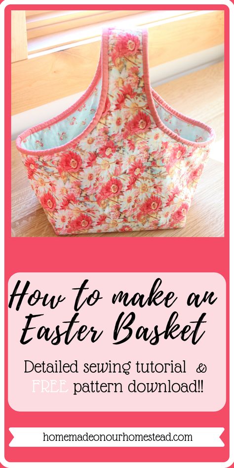 This quick and easy sewing pattern for how to sew an easter basket is the perfect beginner sewing project. Subscribe for this instant PDF pattern download with detailed sewing instructions straight to your inbox!! This pattern also makes a great tote for trips to the grocery store, farmers market, trips to the beach and more! #howtosewaneasterbasket #freesewingpattern #howtosewatotebasket #easybeginnersewingpattern #quickandeasysewingpattern #howtosewamarkettotebag Fabric Easter Basket Pattern, Basket Sewing Pattern, Easter Basket Pattern, Fabric Easter Basket, Crafts Simple, Fabric Basket Tutorial, Spring Sewing, Simple Fabric, Free Sewing Pattern