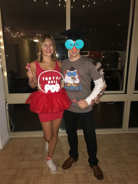 Mr Owl Tootsie Pops Costume, Tootsie Roll Pop Costume, Opposite Halloween Costumes, Tootsie Pop Costume, 50 First Dates Costumes, Tootsie Roll Halloween Costume, Best Halloween Couple Costumes, Tootsie Roll Costume, Couples Halloween Costume Funny