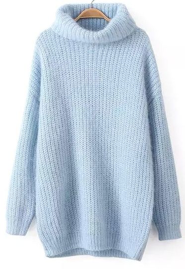 Blue High Neck Long Sleeve Knit Sweater Forest Nymph, Loose Pullover Sweater, Pastel Outfit, Blue Knit Sweater, K Fashion, Trendy Fashion Tops, High Neck Sweater, Long Sleeve Knit Sweaters, High Neck Long Sleeve