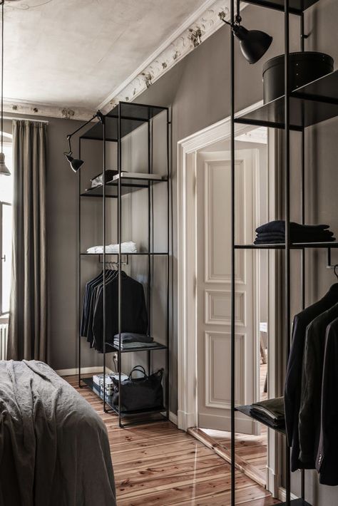 Does It Get Any Better Than This Masculine Berlin Apartment? - Airows Male Living Space, Masculine Decor, Berlin Apartment, Men Apartment, Open Closet, Small Closets, Bedroom Closet Design, Design Apartment, Small Apartment Decorating