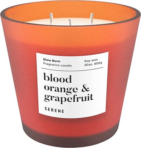 Amazon.com: Hidden Label Large Scented Candle, Blood Orange & Grapefruit, 30oz 3 Wick Huge Candle, Serene Collection Slow Burn Natural Soy Candles for Home Scented : Home & Kitchen Giant Candle, Oversized Candles, Candle Flavors, 10 Candle, Huge Candles, Giant Candles, Large Scented Candles, Large Glass Jar, Large Candle