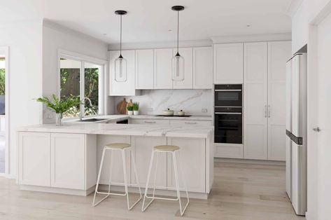 Modern Kitchen Australia, White Kitchen U Shape, U Shape Kitchen Design Modern, Kitchen Ideas U Shaped, Kitchen U Shape, U Shaped Kitchen Layout, Kitchen Ideas Australia, U Shaped Kitchen Interior, Modern U Shaped Kitchens