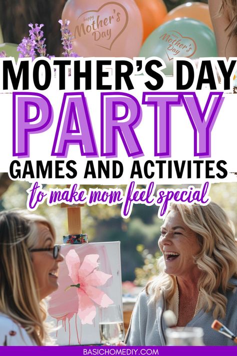 Best Mother’s Day party games and fun activities - including garden tea party games for hosting a party for the entire family. Get fun party game ideas and creative games to make your Mother's Day party a fun event. Celebrate Mother's Day party games and fun activities for adults, kids, and the whole family! From garden tea party games to Mother's Day scavenger hunts, karaoke, and craft party ideas, make this Mother's Day fun with printable party games, bingo, and a mother-daughter fashion show. Games To Play For Mother’s Day, Mother’s Day Party Ideas For Seniors, Games For Mother’s Day Party, Mother’s Day Tea Party Classroom, Mother’s Day Games With Kids, Mother’s Day School Event Ideas, Mother Daughter Games Activities, Mother's Day Brunch Activities, Mother’s Day Party Activities