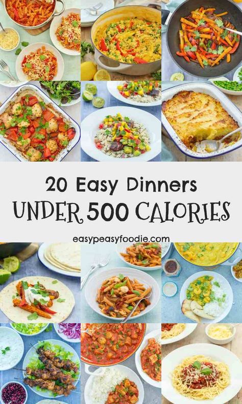 Looking to eat more healthily this year? These 20 easy dinners are all under 500 calories per portion, but are packed with flavour, family friendly (no more cooking separate meals) and won’t leave you hungry, either! #under500calories #500caloriedinners #easydinners #healthydinners #easypeasyfoodie Food Under 400 Calories Dinners, Under 400 Calorie Dinner, 400 Kcal Meals, Dinner Under 400 Calories, Calorie Counted Meals, 600 Calorie Dinner, Lady Shake, 400 Calorie Dinner, 600 Calorie Meals