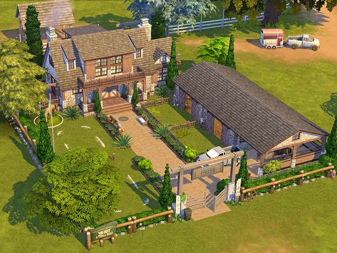 here is a cozy and rustic horse ranch for your Sims

it has 2 bed and 2 bathrooms
as well as 2 horse stables

the size of the lot is 40 x 30 House With Stables, Sims 4 Horse Ranch, Minecraft Barn, Ranch House Floor Plans, Casas The Sims Freeplay, Sims 4 Cottage, Sims 4 Kitchen, Floor Plans Ranch, Sims 4 House Plans