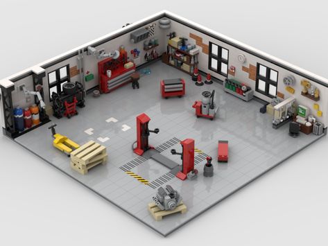 LEGO MOC Tuning Garage with Accessories by toms8wides | Rebrickable - Build with LEGO Lego Mechanic Garage, Lego Garage Moc, Lego Car Garage, Lego Garage Ideas, Lego Fallout, Lego Garage, Lego Mechanics, Lego Apocalypse, Lego Factory