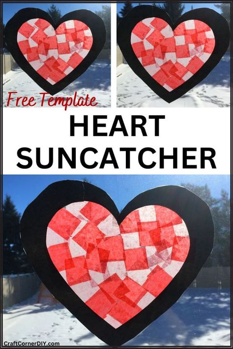 Picture of a heart suncatcher. Valentines Day Crafts For Toddlers, Crafts For Elementary Kids, Art Activities For Preschool, Valentines Day Preschool, Heart Suncatchers, Muffins With Mom, Valentines Art For Kids, Valentines Day Crafts For Preschoolers, Free Coloring Pictures