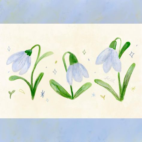 A bundle of snowdrops ⁕ These flowers started with watercolour in my sketchbook, where I played around with layering lots of details using Prismacolour coloured pencils and Caran D’Ache pastels. After I finished the sketchbook page, I wanted to do something more with them but wasn’t sure what, so I scanned them, brought them into Procreate, & cut out the 3 flowers I liked the most as well as all the little doodled bits and bobs in between. I moved them around until I liked the composition a... Spring Drawing Easy, Snowdrop Flower, Spring Drawing, Watercolor Nature, The Sketchbook, My Sketchbook, Sketchbook Pages, Coloured Pencils, Do Something