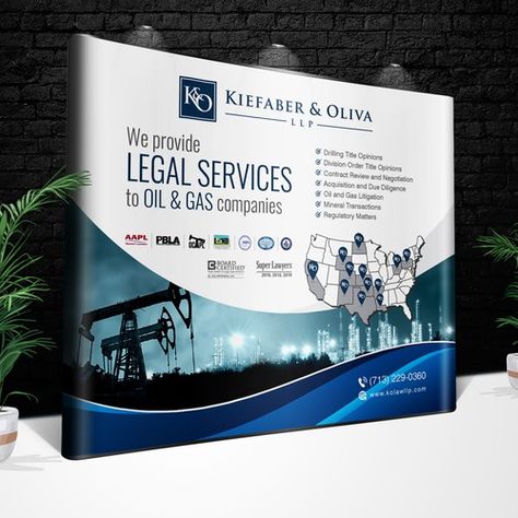 Tradeshow banner design for an oil & gas law firm | Signage contest | 99designs Tradeshow Backdrop Design, Event Banner Design Inspiration, Backdrop Design Event, Backdrop Design Banner, Backdrop Design Graphics, Backdrop Graphic Design, Company Banner Design, Exhibition Banner Design, Tradeshow Signage