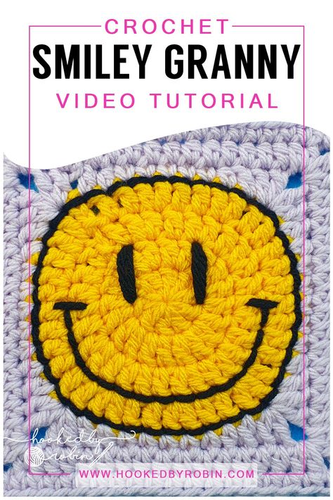 Crochet Smiley Face Square [Free Video Tutorial & Written Pattern!] Crochet Smiley Face, Hooked By Robin, Shawl Scarf Crochet, Cal Crochet, Quick Crochet Projects, Learn How To Crochet, Quick Crochet, Crochet Squares, Half Double Crochet