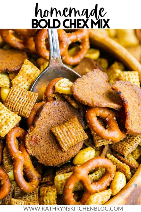 This Bold Chex Mix recipe makes the best snack and is way better than the store bought stuff. Each bite is loaded with tons of bold flavor and crunch! Pack this snack in lunches or take it to any party or holiday gathering. There are three different cooking methods you can choose from depending on your preference! Bold Chex Mix Recipe, Cheesy Ranch Chex Mix, Gluten Free Snack Mix, Spicy Chex Mix, Ranch Chex, Chex Mix Recipes Sweet, Homemade Chex Mix Recipe, Ranch Chex Mix, Sweet Chex Mix