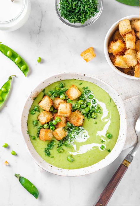 Homemade Comfort Pea Soup with Croutons - All We Eat Recipe For Pea Soup, Soup With Croutons, Buttery Mashed Potatoes, Creamy Peas, Creamed Peas, White Sauce Pasta, Split Pea Soup, Croutons Homemade, Pea Soup