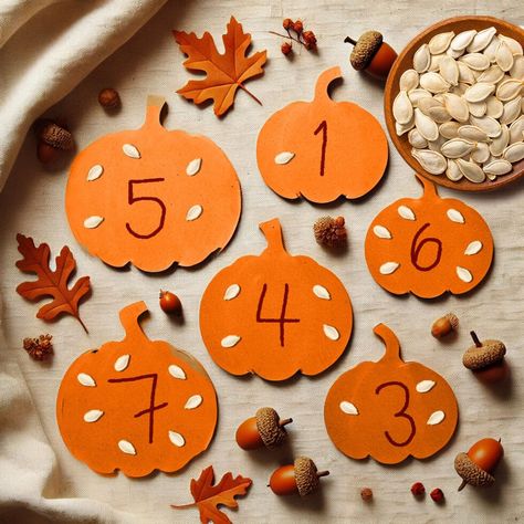 fall-crafts-paper-pumpkin-seed-counting Pumpkin Seed Counting, Craft Ideas For Fall, Easy Pumpkin Craft, Pumpkin Seed Crafts, Pumpkin Craft Ideas, Fall Craft Ideas, Pumpkin Outline, Halloween Pumpkin Diy, Autumn Leaves Craft