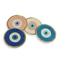 Beaded Coasters, Evil Eye Decor, Farmhouse Coasters, Drink Decorations, Coffee Table Round, Gold Coasters, Artisanal Design, Eye Decor, Felt Coasters