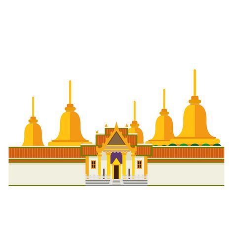 Thailand Drawing, Thai Temple Drawing, Palace Illustration, Palace Cartoon Background, Palace Front View, Thai Grand Palace, Travel Symbols, Grand Palace Bangkok, Thailand Tourism