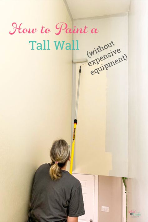 Painting Stairwell, Paint Stairs, Stairway Decorating, Painted Staircases, Stair Well, A Ladder, Diy Home Repair, High Walls, Diy Paint