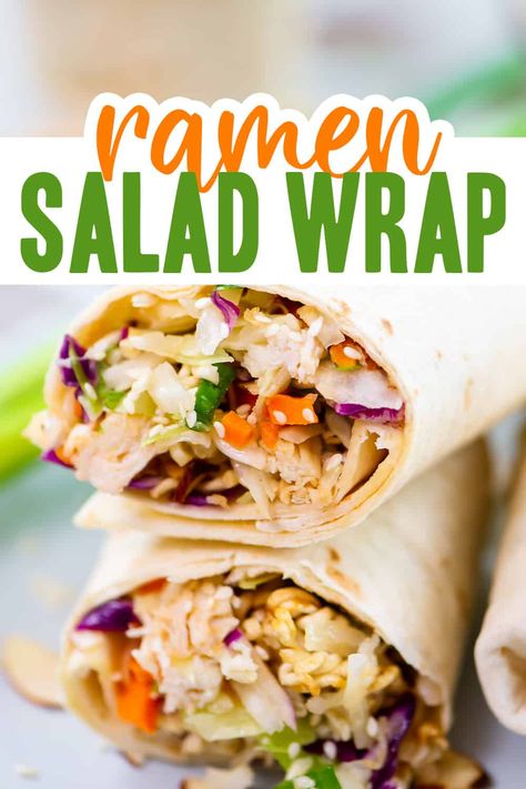 These Ramen Chicken Salad Wraps are easy to make with a tangy dressing and wonderful crunchy textures all wrapped up with shredded chicken in a soft tortilla. Ramen Chicken Salad, Ramen Chicken, Cabbage Wraps, Buns In My Oven, Ramen Salad, Hummus Wrap, Salad Wrap, Chicken Salad Wrap, Noodle Salad Recipes