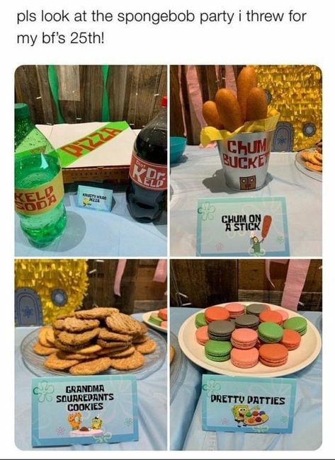 Spongebob Birthday Party Decorations, Spongebob Birthday Party, 25th Birthday Parties, Spongebob Party, Spongebob Birthday, Birthday Party Food, 25th Birthday, Food Themes, Diy Birthday Gifts