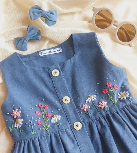 Hand Embroidery Frock Designs, Kids Embroidery Dress, Kids Embroidery Designs, New Dress Designs, Embroidery For Kids, Baby Dress Embroidery, Baby Frock Pattern, Kids Frocks Design