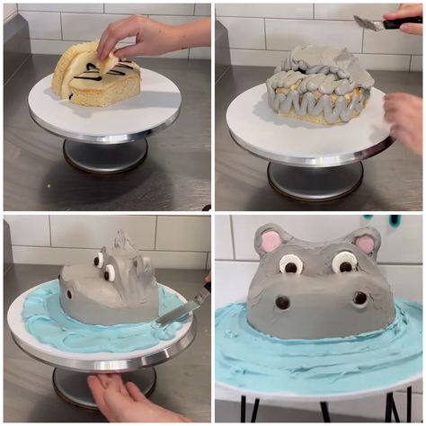 Hippo Cake Ideas, Animal Shaped Cakes, Hippo Cupcakes, Hippo Birthday Cake, Hippo Party, Hippo Cake, Hippo Birthday, 2nd Birthday Cake, 10 Birthday Cake