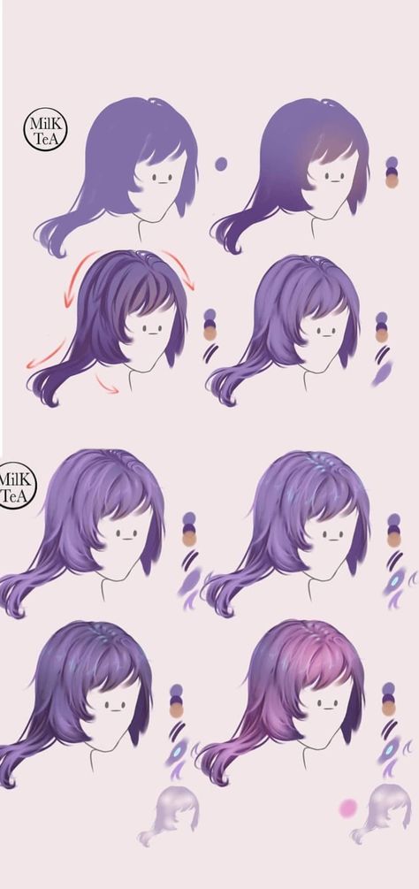 Anime Hair Reference Color, How To Color Anime Hair Digital, Color Hair Drawing Tutorial, Anime Shading Reference, Anime Haircolors, How To Color Semi Realistic Skin, Anime Hair Coloring Tutorial Procreate, Anime Hair Painting, How To Color Hair In Ibis Paint