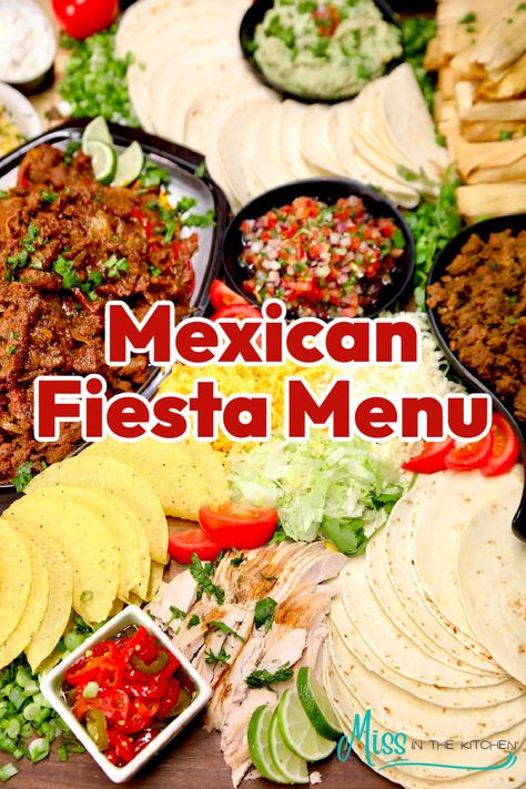 If you are entertaining for the holidays or hosting a dinner party, this Mexican Fiesta Menu is a delicious meal that is sure to please a hungry crowd. Easy Recipes For A Crowd, Mexican Fiesta Food, Easy Crowd Meals, Fiesta Party Food, Mexican Dinner Party, Mexican Party Food, Fiesta Recipes, Recipes For A Crowd, Mexican Buffet