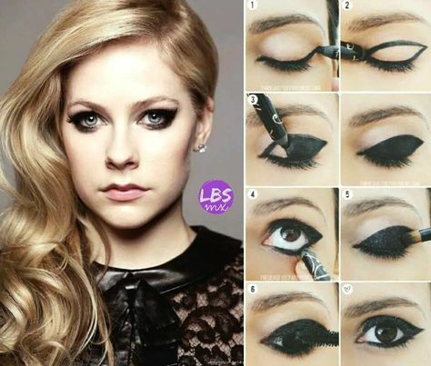 Make up-Avril Lavigne Avril Lavigne Aesthetic Makeup, Avril Lavigne Eye Makeup, Rock N Roll Makeup Ideas, Avril Lavigne Makeup Tutorial, Avril Lavigne Makeup Eye, Avril Lavigne Nails, Avril Lavigne Rock N Roll, Avril Lavigne Costume, Rock Concert Hair