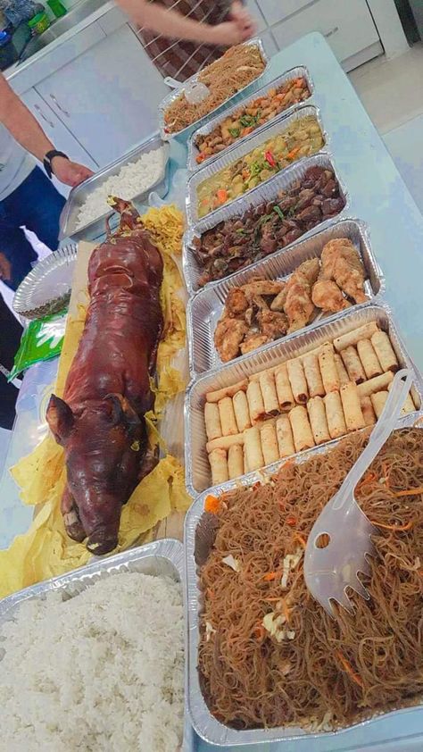 Pinoy Handaan Birthday, Birthday Handaan, Birthday Food Ideas Filipino, Filipino Food Party, Food Characters, Breakfast Catering, Girls Luggage, Church Altar, Birthday Menu