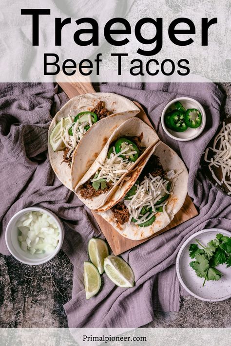 Traeger Beef Tacos are such a simple way to make Taco Tuesday a hit! All you need are a handful of easy taco ingredients! Traeger Tacos, Beef Tacos Recipes, Taco Ingredients, Beef Tacos, Hiking Food, Traeger Recipes, Smoked Meats, Rv Kitchen, Smoked Beef