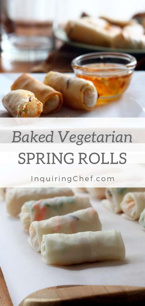 Easy Asian Dishes, Baked Spring Rolls, Vegetarian Spring Rolls, Appetizer Easy, Asian Dish, Gluten Free Puff Pastry, Spicy Dipping Sauce, Chicken Spring Rolls, Spring Roll Recipe