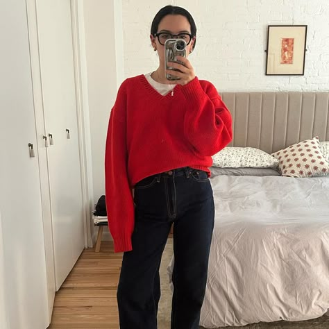 Mya Hansel (@myagelber) • Instagram photos and videos Primary Color Outfit, Orange Cardigan Outfit, Style Words, A Week Of Outfits, Week Of Outfits, Outfit Repeater, Christmas Fits, My Personal Style, Orange Cardigan