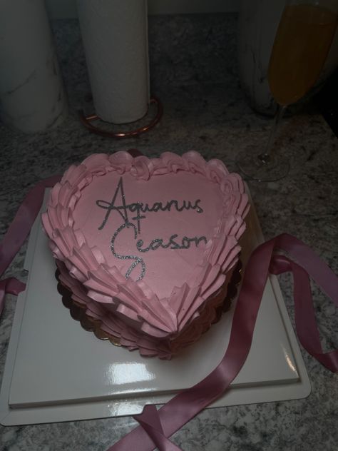 Aquarius Szn Heart Cake, 18th Birthday Cake Aquarius, Jhene Aiko Birthday Cake, Pink Aquarius Birthday Cake, Aquarius Cake Ideas, Aquarius Birthday Outfit, Birthday Dump Aesthetic, 21st Birthday Ideas Cake, Aquarius Szn Cake