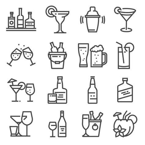 Line alcohol icons Royalty Free Vector Image - VectorStock Beer Pong Table Designs, Coconut Cocktail, Cocktail Margarita, Whisky Cocktail, Beer Icon, Beer Cocktail, Cocktail Shots, Draw Logo, Drink Icon