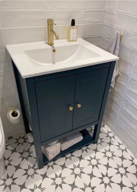 Sink Vanity Unit Uk, Cloakroom Sink, Small Downstairs Toilet, Bathroom Sink Units, Sink Vanity Unit, Cloakroom Vanity Unit, Bathroom Sink Cabinets, Painted Vanity, Bathroom Installation