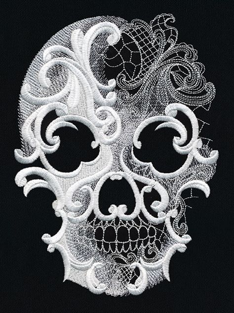 Ghost Baroque - Skull | Urban Threads: Unique and Awesome Embroidery Designs Lace Skull, Skull Patch, Halloween Candy Bags, A Skull, Skull Tattoos, Spooky Decor, Skull Design, Skull And Bones, Skull Art