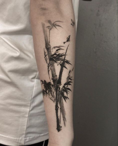 Bamboo Arm Tattoo, Bamboo Leg Tattoo, Fearless Tattoo, Tattoos 2024, Lucky Tattoo, Tattoo Tree, Sketch Style Tattoos, White Palm Tree, Brush Tattoo