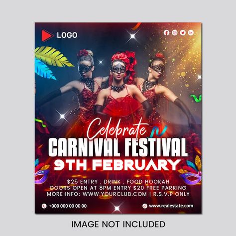 Carnival Festival, Psd Flyer, Social Media Banner, Instagram Post Template, Post Templates, Media Post, Social Media Post, Graphic Resources, Carnival