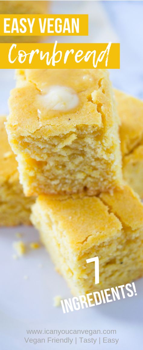 This easy vegan cornbread is exactly the recipe you've been looking for! It's perfect for the holidays as a side dish or pairing with your favorite chili recipe. It's perfectly sweetened and amazingly delicious when topped with a dollop of vegan butter! Try this cornbread out today! You won't regret it! #Cornbread #CornbreadRecipe #EasyCornbread #7Ingredients #VeganCornbread #VeganSideDish #VeganSides #VeganBread #VeganCornbreadRecipe #VeganRecipe #VeganRecipes Vegan Cornbread Recipe, Autumn Moodboard, Vegan Breads, Vegan Cornbread, Favorite Chili Recipe, Beautiful Bread, Kouign Amann, Vegan Salads, Vegan Thanksgiving Recipes