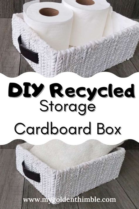 DIY Decorative Storage Cardboard Box. Made with Recycled Materials Upcycle Cardboard Boxes Storage, Diy Bins From Cardboard Boxes, Diy Storage Bins Cardboard, Box Basket Diy, Diy Storage From Cardboard Boxes, Cardboard Box Storage Ideas, Shoebox Storage Ideas, Cardboard Recycling Storage, Diy Storage Boxes Cardboard How To Make