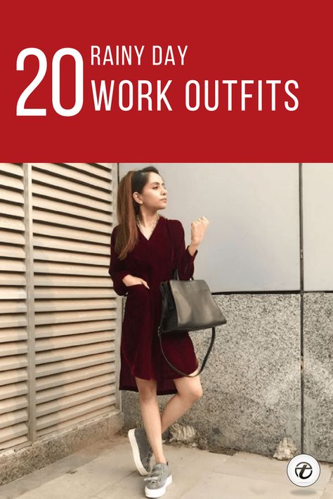 20 Outfit Ideas on What to Wear to Work When It's Raining Professional Outfits For Rainy Days, Rainy Day Professional Outfit For Work, Raining Work Outfits, Rain Business Casual Outfit, Rainy Day Summer Work Outfit, Rainy Day Look Outfits, Rain Day Office Outfit, Rainy Friday Outfit, Rainy Days Outfit For Work