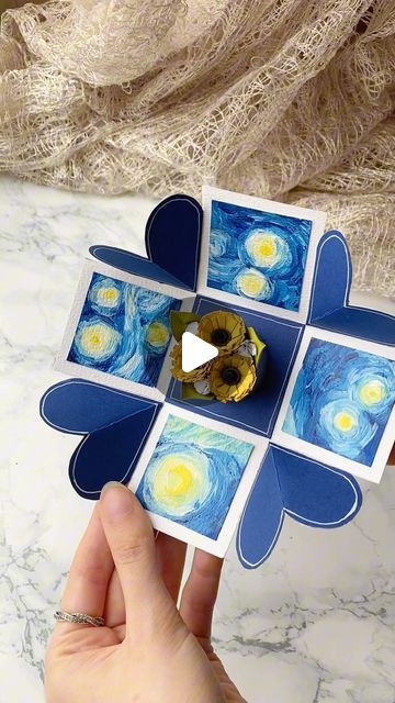 Eve on Instagram: "Aesthetic gift idea inspired by Van Gogh✨🌻💙

Inspired by: @karinyiwen 

#diy #handmade #crafts #artsandcrafts #gift #handmadegifts #vangogh #starrynight #sunflower #art #paperflowers" Vangogh Starrynight, Eve Aesthetic, Fair Crafts, Van Gogh Gifts, Arte Quilling, Night Shadow, Van Gogh Inspired, Sunflower Cards, 2024 Aesthetic