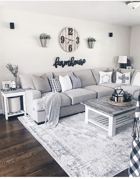 Gray And White Apartment Decor, Gray And White Farmhouse Living Room, Coffee Tables Living Room Farmhouse, Living Room Decor Gray And White, Grey Living Room Ideas Farmhouse, Decorating A Grey Living Room, Apartment Living Room Decor Cozy Simple, Apartment Farmhouse Living Room, Light Grey Farmhouse Living Room